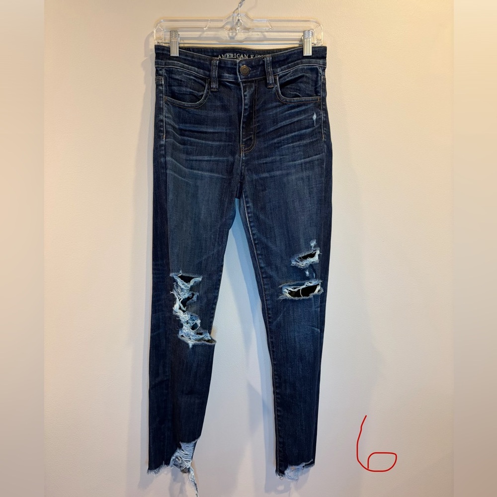 American Eagle Outfitters Ripped Skinny Jeans in Dark Blue Wash